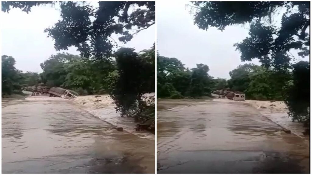 धमतरी में तेज बहाव से उतारा ट्रक बहा, ड्राइवर हेल्पर ने बचाई जान