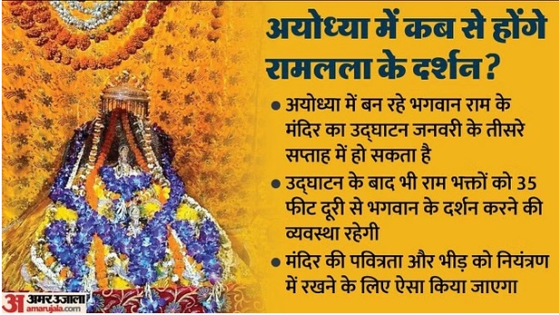 राम मंदिर में भक्तों को गर्भगृह में जाने की नहीं मिलेगी अनुमति,35 फीट की दूरी से भगवान के दर्शन करेंगे भक्त