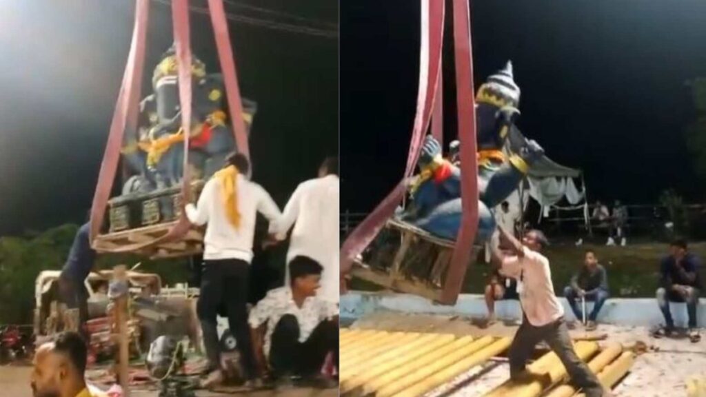 गणपति विसर्जन के दौरान टला बड़ा हादसा, भगवान गणेश को क्रेन से उठाते समय प्रतिमा हुई खंडित, देखें वीडियो…