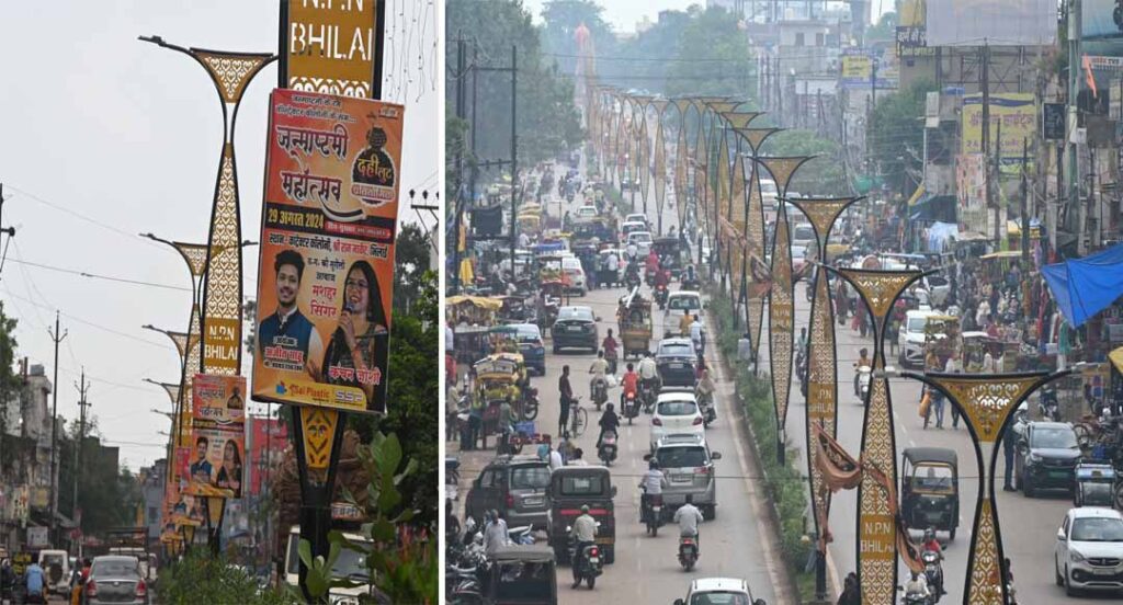 भिलाई में स्ट्रीट लाइट के खम्बों में लगाए गए बैनर पोस्टर हटाए गए