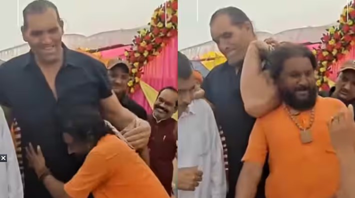 धीरेंद्र शास्त्री की पदयात्रा में खली ने साधु को चोटी से पकड़कर उठाया, कहा- ‘पहले हमारा सनातन…’