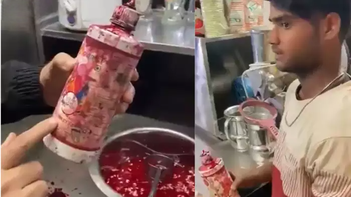 अनार जूस के नाम पर पिला रहा था ‘लाल रंग’ का मिलावटी पानी, पकड़ा गया तो लोगों ने वीडियो वायरल कर खोल दी पोल