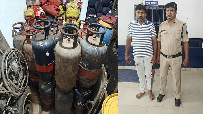 अवैध रूप से सिलेण्डर में गैस भरने व काफी मात्रा में गैस सिलेण्डर रखने वाला एक आरोपी पुलिस की गिरफ्त में