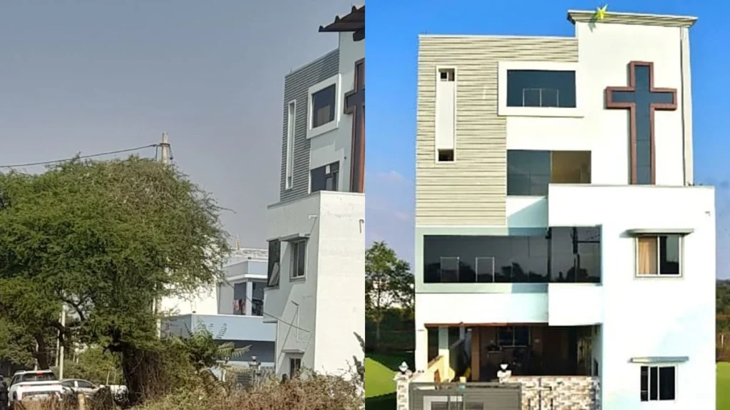 राजनांदगांव में निजी कॉलेज के प्रिंसिपल के घर चल रही चंगाई सभा, मकान की बनावट ही किसी चर्च जैसी।